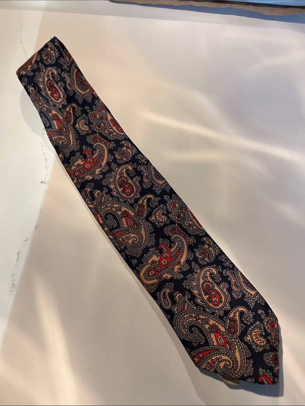 Navy Paisley Tie with Red and Tan Accents